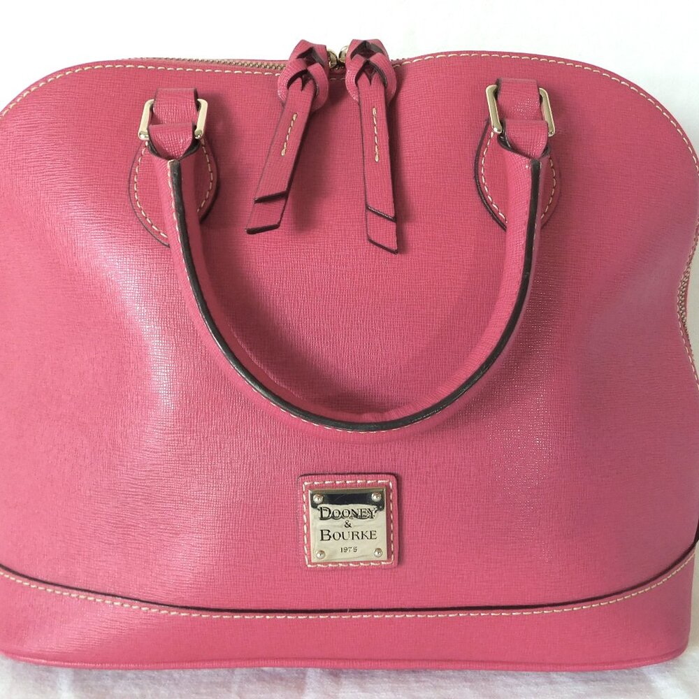Large Dooney & Bourke Fuchsia Hot Pink Leather & Gold Purse Tote Handbag